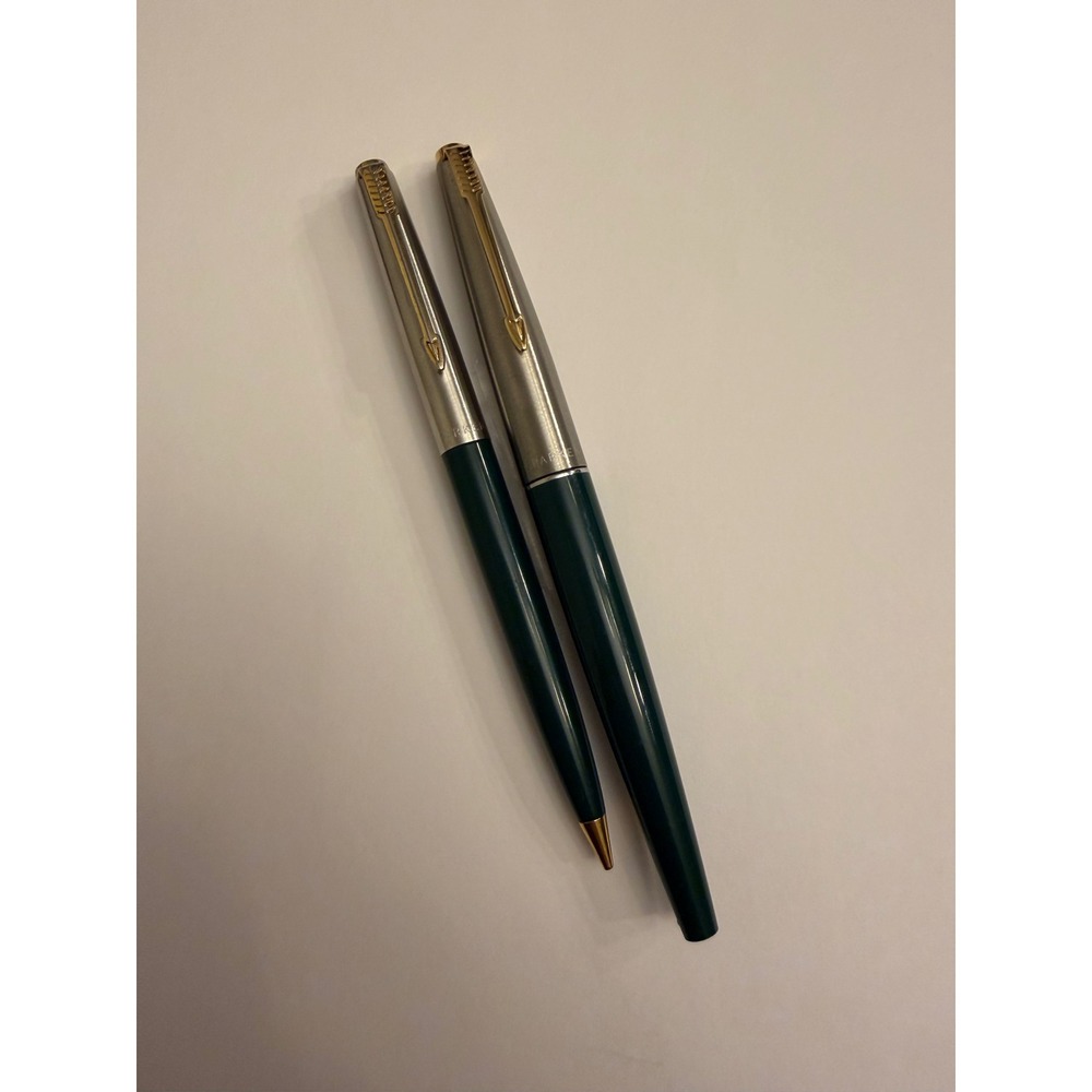Parker Fountain Pen and Ballpoint Pen Set Deep Green Gold Trim Vintage 1960's